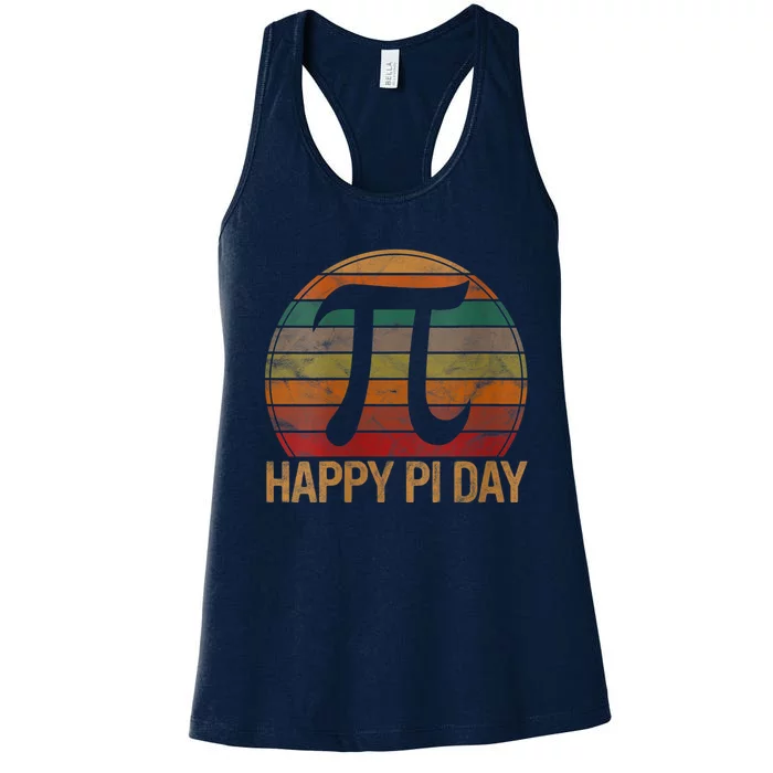 Womens Retro Happy Pi Day Sunset Gift Math Teacher Geek Pi Day Women's Racerback Tank