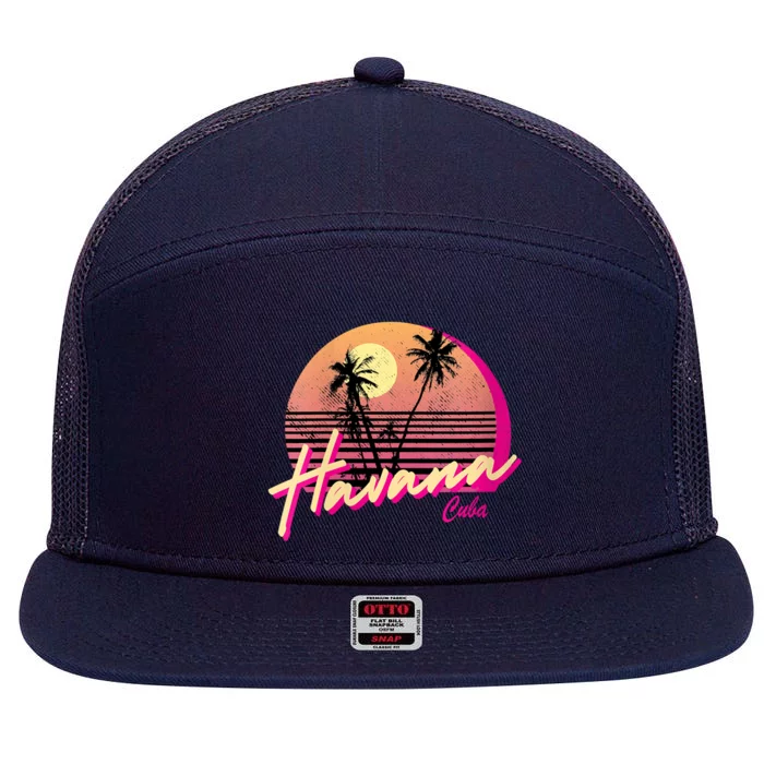 Womens Retro Havana Cuba California Beach Sunset 7 Panel Mesh Trucker Snapback Hat