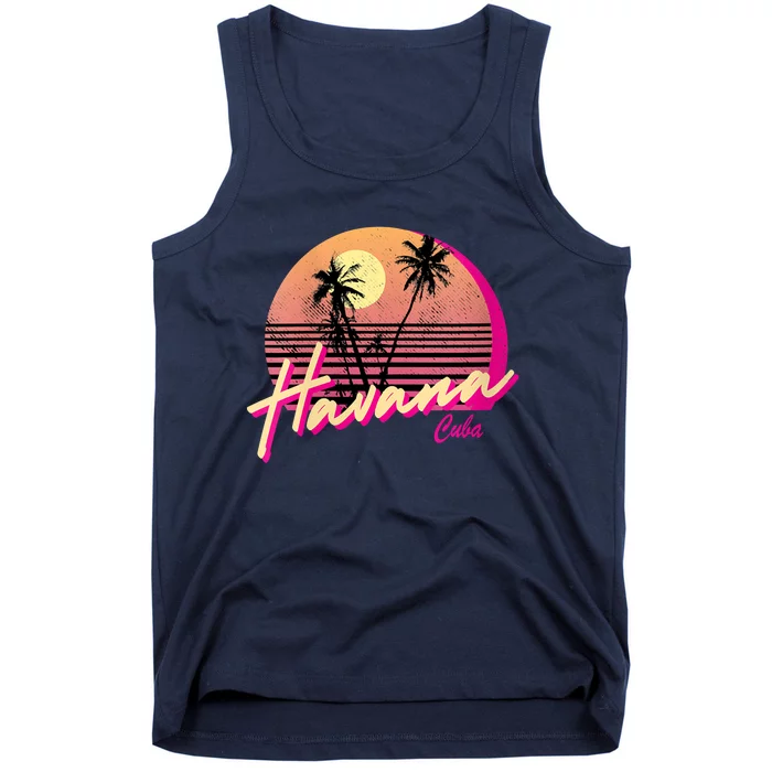 Womens Retro Havana Cuba California Beach Sunset Tank Top