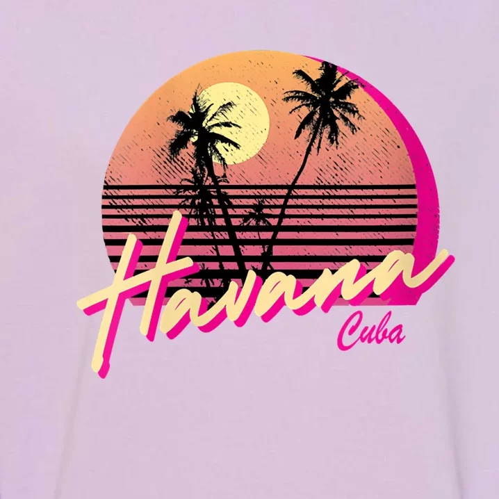 Womens Retro Havana Cuba California Beach Sunset Garment-Dyed Sweatshirt