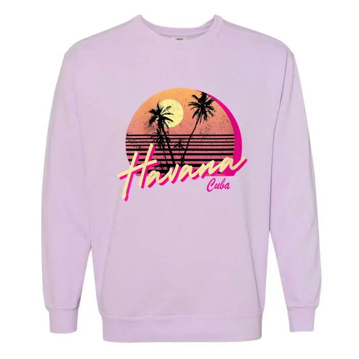 Womens Retro Havana Cuba California Beach Sunset Garment-Dyed Sweatshirt