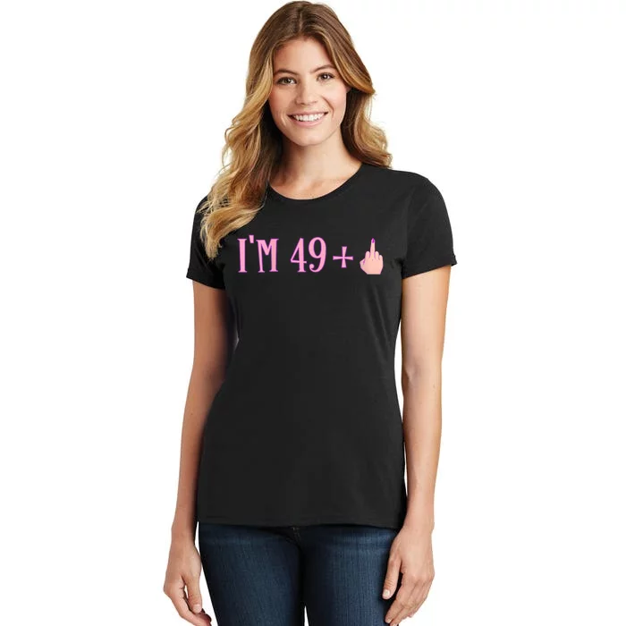 WoM.e.n.s Rude I'm 49 Plus Middle Finger Gift - Funny 50th Birthday V-Neck Women's T-Shirt