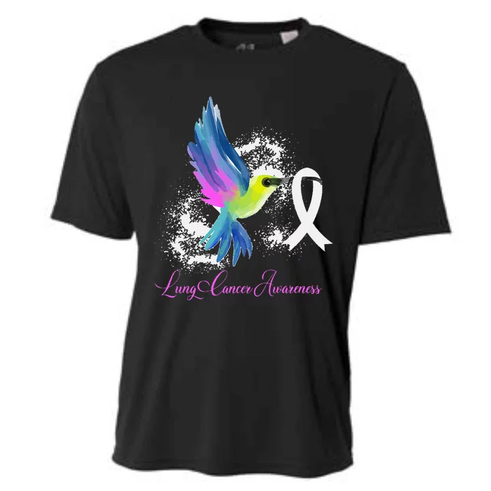 White Ribbon Lung Cancer Survivor Gift Lung Cancer Awareness Cooling Performance Crew T-Shirt