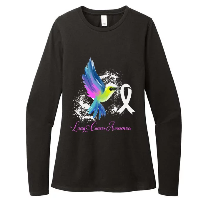 White Ribbon Lung Cancer Survivor Gift Lung Cancer Awareness Womens CVC Long Sleeve Shirt