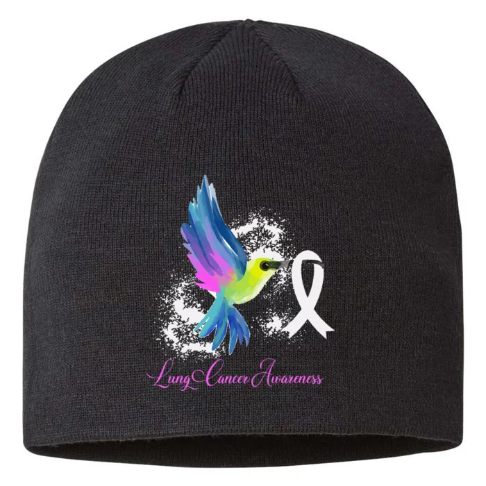 White Ribbon Lung Cancer Survivor Gift Lung Cancer Awareness 8 1/2in Sustainable Knit Beanie