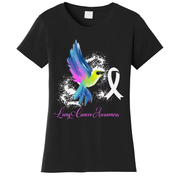 White Ribbon Lung Cancer Survivor Gift Lung Cancer Awareness Women's T-Shirt