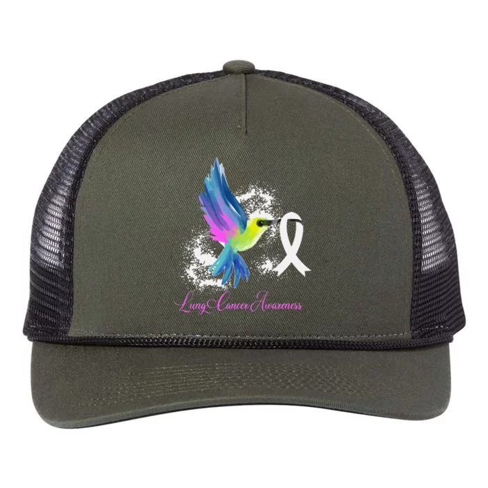 White Ribbon Lung Cancer Survivor Gift Lung Cancer Awareness Retro Rope Trucker Hat Cap