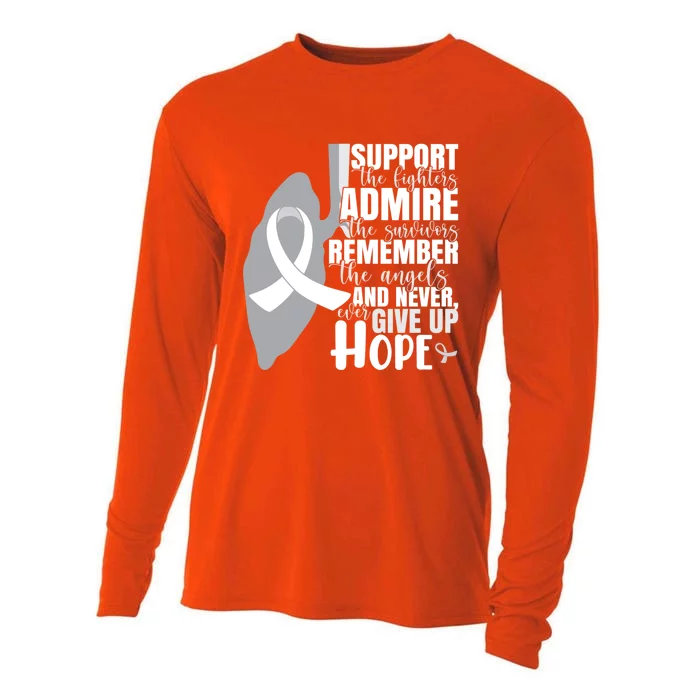 White Ribbon Lung Cancer Warrior Gift Cooling Performance Long Sleeve Crew