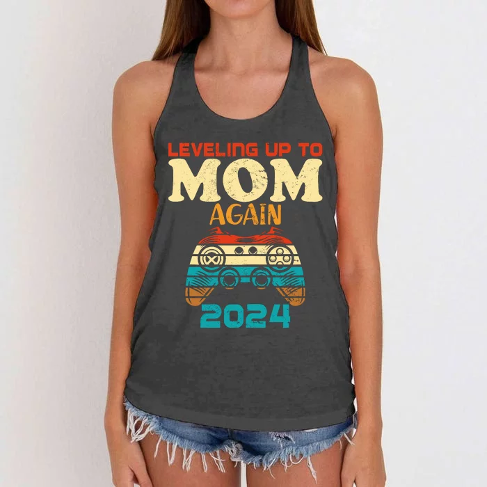 Wo Retro Leveling Up To Mom Again 2024 Promoted To Mommy Women's Knotted Racerback Tank