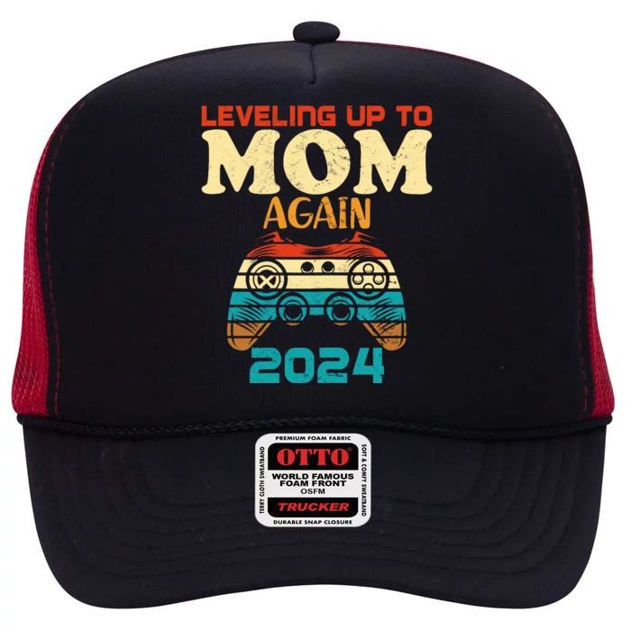 Wo Retro Leveling Up To Mom Again 2024 Promoted To Mommy High Crown Mesh Trucker Hat