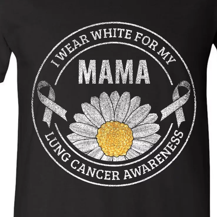 White Ribbon Mama Lung Cancer Awareness Gift V-Neck T-Shirt