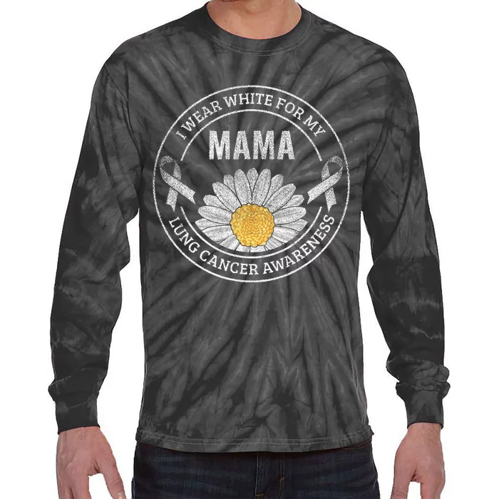 White Ribbon Mama Lung Cancer Awareness Gift Tie-Dye Long Sleeve Shirt