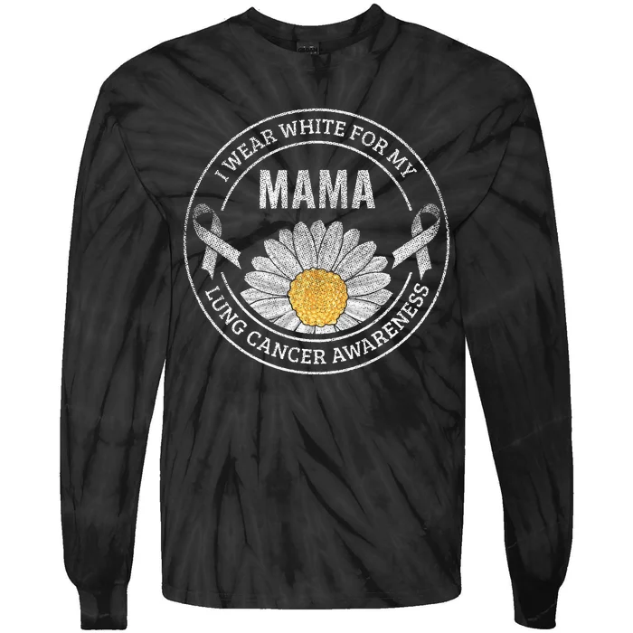 White Ribbon Mama Lung Cancer Awareness Gift Tie-Dye Long Sleeve Shirt