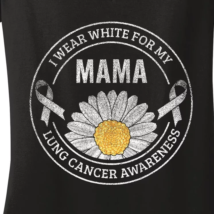 White Ribbon Mama Lung Cancer Awareness Gift Women's V-Neck T-Shirt