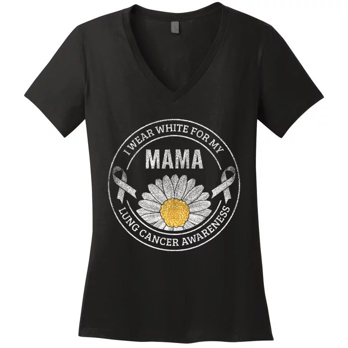 White Ribbon Mama Lung Cancer Awareness Gift Women's V-Neck T-Shirt