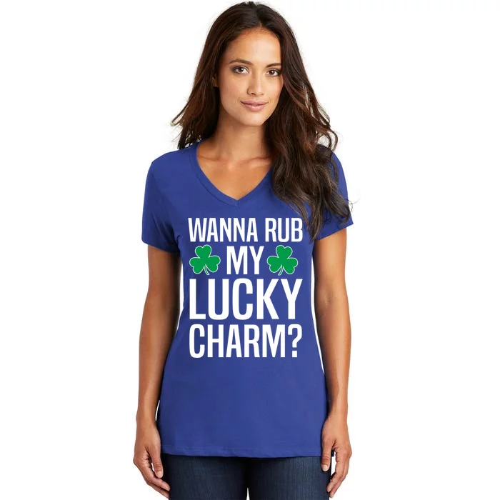 Wanna Rub My Lucky Charm St Patricks Day Irish Adult Humor Gift Women's V-Neck T-Shirt