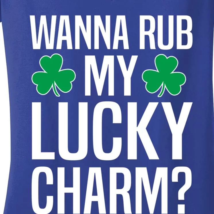 Wanna Rub My Lucky Charm St Patricks Day Irish Adult Humor Gift Women's V-Neck T-Shirt