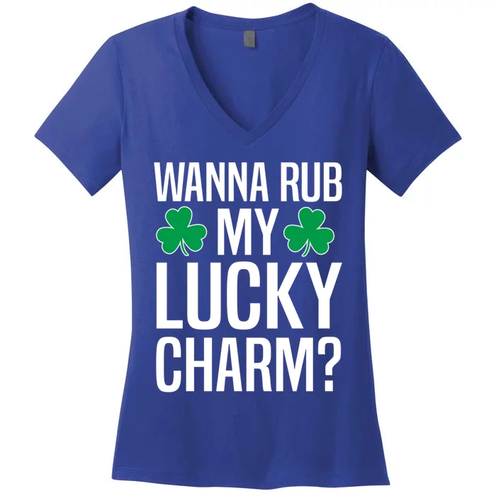 Wanna Rub My Lucky Charm St Patricks Day Irish Adult Humor Gift Women's V-Neck T-Shirt