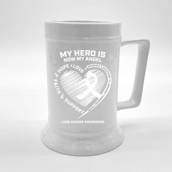 Wings Ribbon My Hero Is Now My Angel Lung Cancer Awareness Gift Front & Back Beer Stein