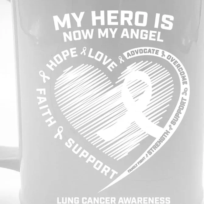 Wings Ribbon My Hero Is Now My Angel Lung Cancer Awareness Gift Front & Back Beer Stein