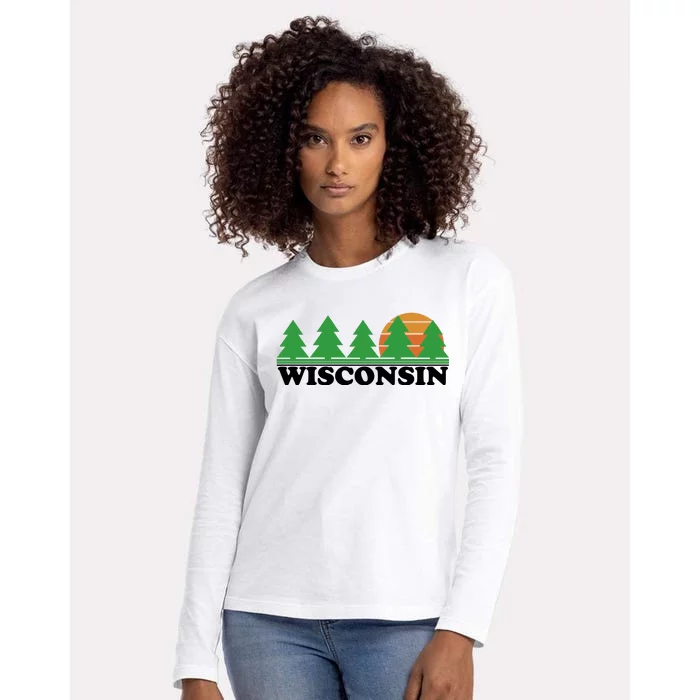 Wisconsin Retro Nature Womens Cotton Relaxed Long Sleeve T-Shirt