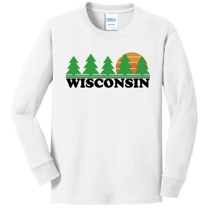 Wisconsin Retro Nature Kids Long Sleeve Shirt