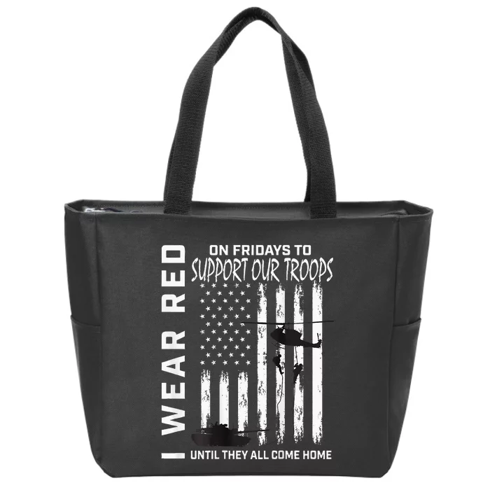 Wear Red On Fridays Military Veteran Support Our Troops Flag Zip Tote Bag