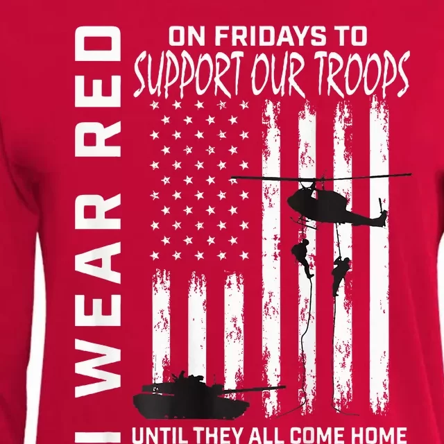 Wear Red On Fridays Military Veteran Support Our Troops Flag Womens Cotton Relaxed Long Sleeve T-Shirt