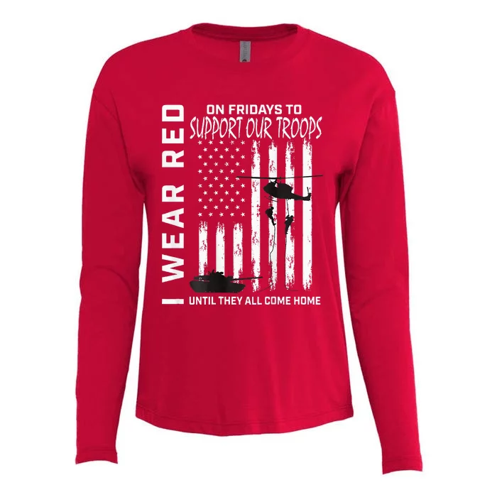 Wear Red On Fridays Military Veteran Support Our Troops Flag Womens Cotton Relaxed Long Sleeve T-Shirt