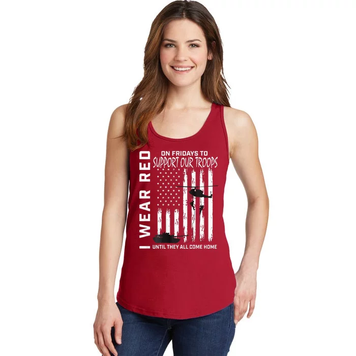 Wear Red On Fridays Military Veteran Support Our Troops Flag Ladies Essential Tank