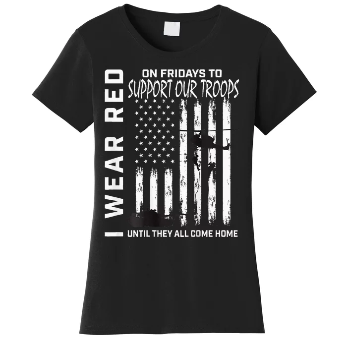 Wear Red On Fridays Military Veteran Support Our Troops Flag Women's T-Shirt