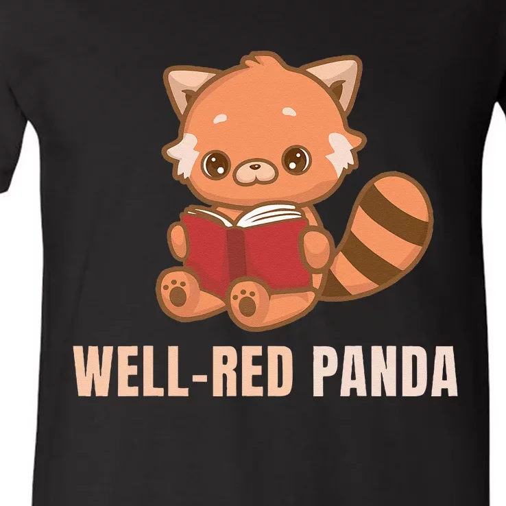 Well Red Panda Book Lover Funny Red Pandas Animal Graphic V-Neck T-Shirt