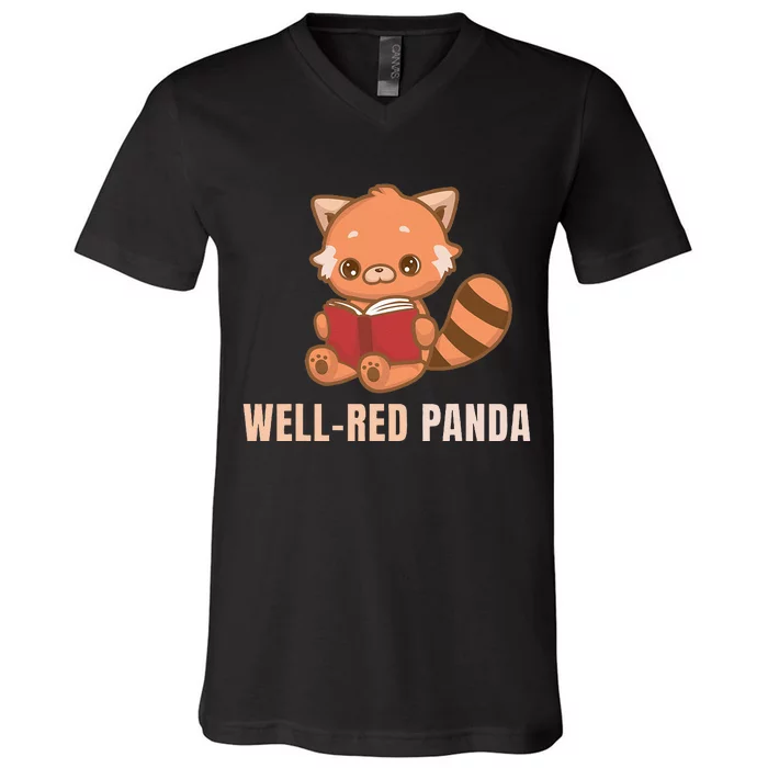 Well Red Panda Book Lover Funny Red Pandas Animal Graphic V-Neck T-Shirt