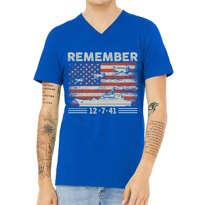 Wwii Remember Pearl Harbor Memorial Day December 7th 1941 Gift V-Neck T-Shirt