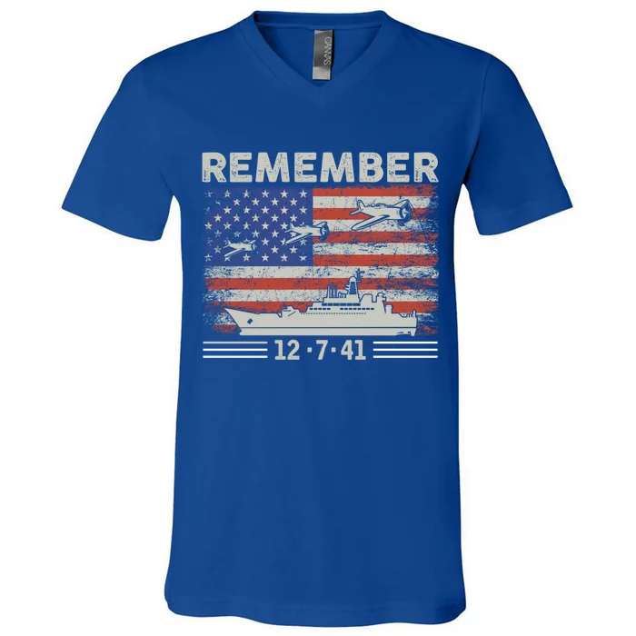 Wwii Remember Pearl Harbor Memorial Day December 7th 1941 Gift V-Neck T-Shirt