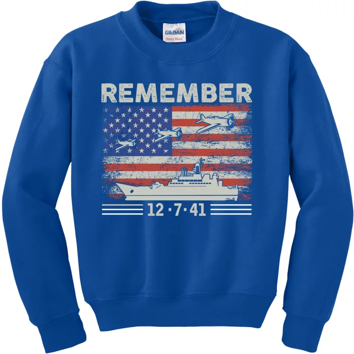 Wwii Remember Pearl Harbor Memorial Day December 7th 1941 Gift Kids Sweatshirt