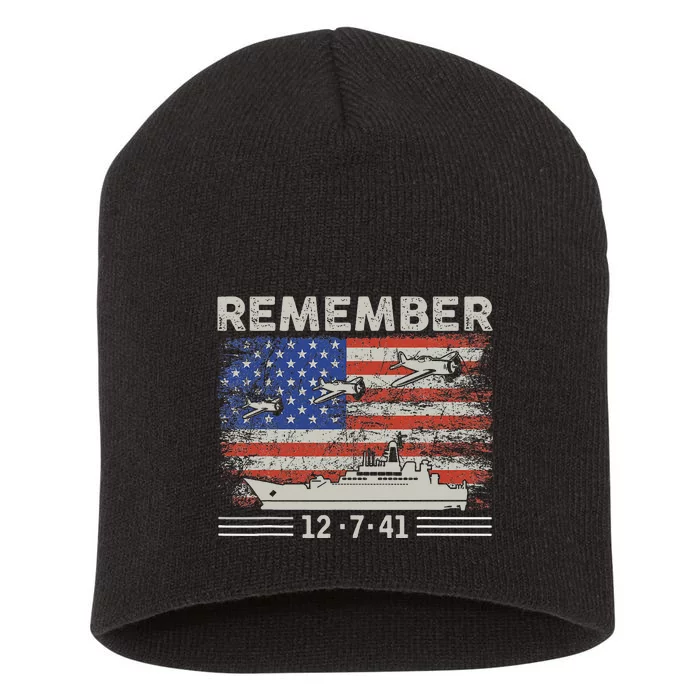 Wwii Remember Pearl Harbor Memorial Day December 7th 1941 Short Acrylic Beanie