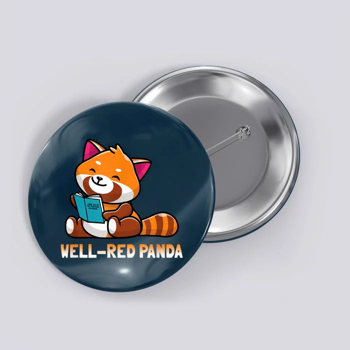 Well Red Panda , Bookworm Reading Books Panda Button