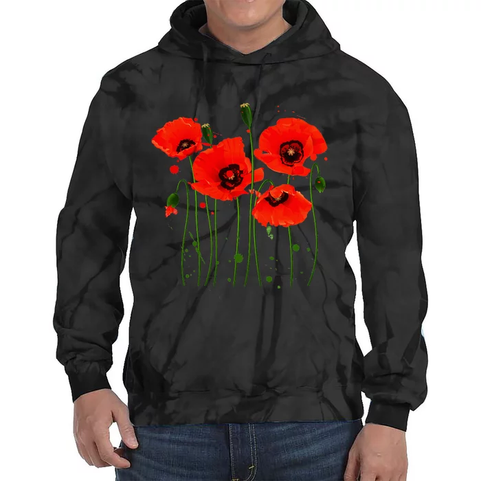 Watercolor Red Poppy Flower Gardening Plants Lover Gift Tie Dye Hoodie