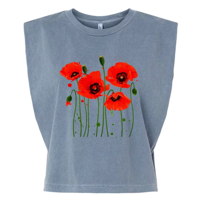 Watercolor Red Poppy Flower Gardening Plants Lover Gift Garment-Dyed Women's Muscle Tee