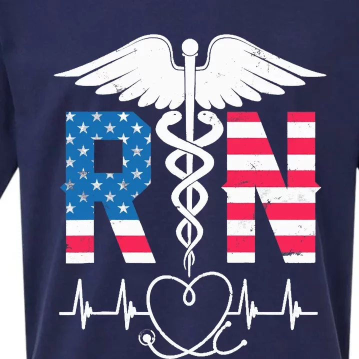 Wo RN Registered Nurse USA Flag Caduceus Stethoscope Patriotic Sueded Cloud Jersey T-Shirt