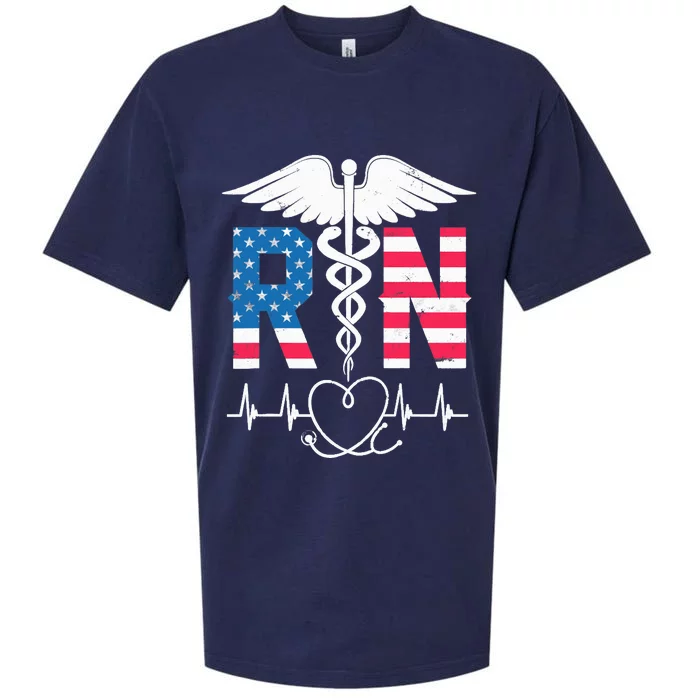 Wo RN Registered Nurse USA Flag Caduceus Stethoscope Patriotic Sueded Cloud Jersey T-Shirt