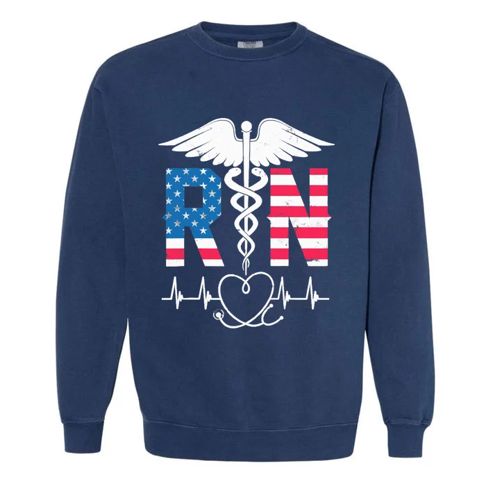 Wo RN Registered Nurse USA Flag Caduceus Stethoscope Patriotic Garment-Dyed Sweatshirt