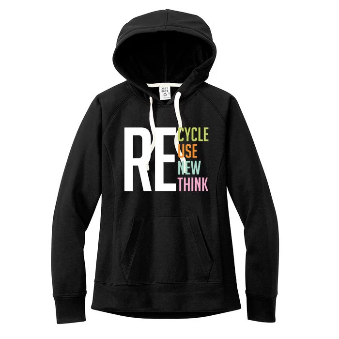 Wo Recycle Reuse Renew Rethink Crisis Environmental Activism VNeck Women's Fleece Hoodie