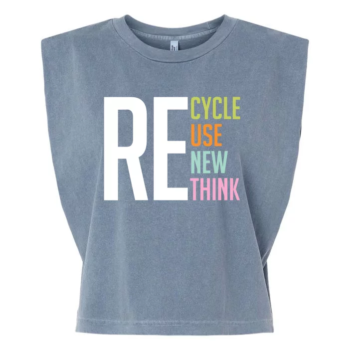 Wo Recycle Reuse Renew Rethink Crisis Environmental Activism VNeck Garment-Dyed Women's Muscle Tee