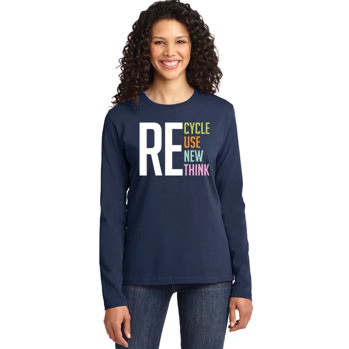 Wo Recycle Reuse Renew Rethink Crisis Environmental Activism VNeck Ladies Long Sleeve Shirt