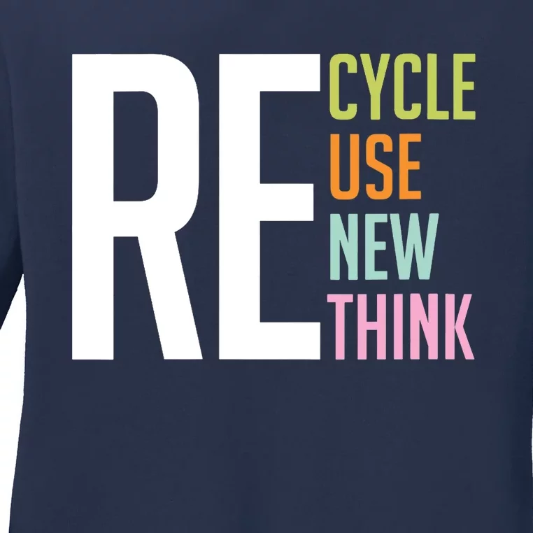 Wo Recycle Reuse Renew Rethink Crisis Environmental Activism VNeck Ladies Long Sleeve Shirt