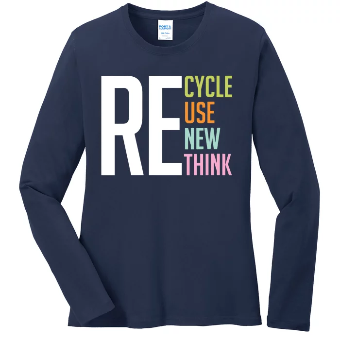 Wo Recycle Reuse Renew Rethink Crisis Environmental Activism VNeck Ladies Long Sleeve Shirt