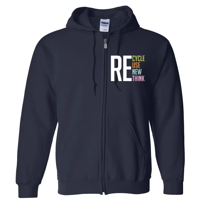 Wo Recycle Reuse Renew Rethink Crisis Environmental Activism VNeck Full Zip Hoodie