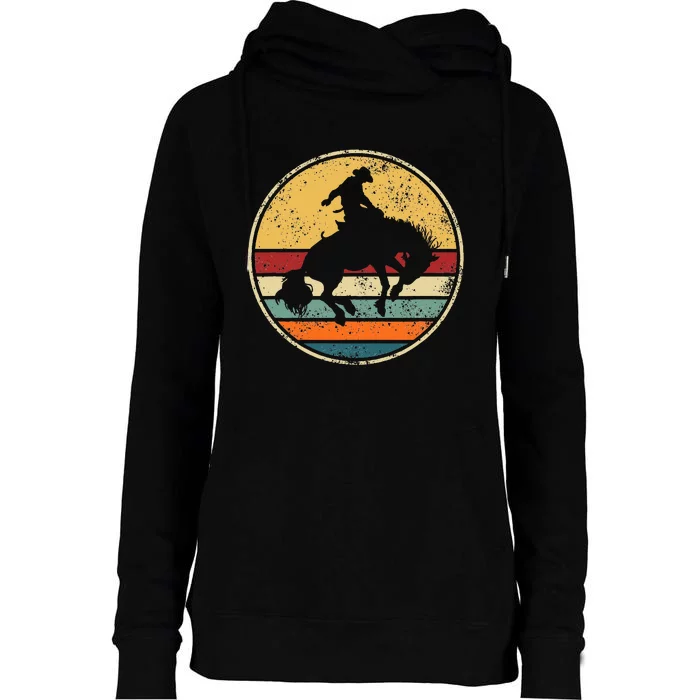 Western Riding Rodeo Horse Cowboy Retro Vintage Outfit Womens Funnel Neck Pullover Hood